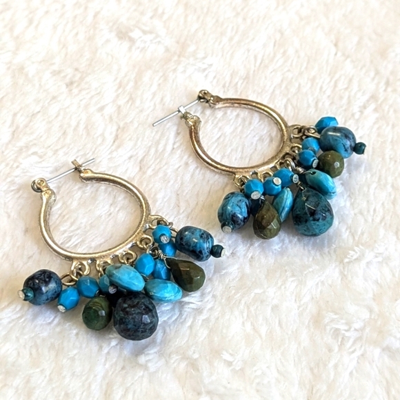 Vintage Blue/Turquoise Colored Acrylic Bead Drop Pierced Earrings - Picture 3 of 7